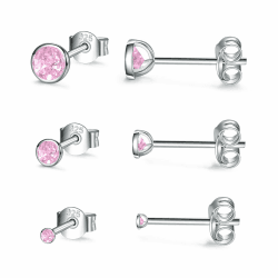 Damen Ohrstecker Silber 925-3 Paar Klein Sterling Silber Ohrstecker Ohrringe Set mit Zirkonia Knorpel Funkelnd Unendlichkeit Ohrstecker Schmuck für Oktoberfest Damen Herren Geschenke 2/3/4mm Silber & Pink Zirkonia