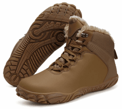 Sisttke Barfußschuhe Herren Damen Winter Gefüttert Wasserdicht Winterschuhe Outdoor rutschfeste Schneestiefel Winterstiefel Breiter Zehenbox 38 EU Braun A