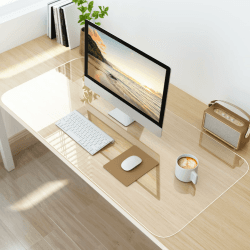 NATRKE Schreibtischunterlage Transparent, 90x40x0.15cm Schreibunterlage groß klare Durchsichtige Schreibtischmatte Unterlage Tischschoner rutschfeste Runde Kanten Schreibunterlage für Büro Zuhause
