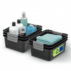 Iris Ohyama, Paniers d'étagère en Plastique Polyvalent, Ouvert, Noir, 5L, Lot de 6, Empilable, Ventilation, Contenu Visible, pour Salle de bain, Jouet, Bureau, Armoire, Organisateur, sans BPA, OSB-S