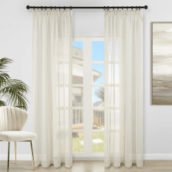 Topfinel 2er Set Gardinen mit Kräuselband Vorhang Vorhänge transparent für Wohnzimmer Schlafzimmer Fenster Gardine 140x225cm (BxH) Beige H225 x B140 cm (2er Pack) Beige