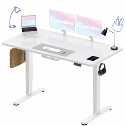 Flamaker Höhenverstellbarer Schreibtisch 140x70 cm - Stabiler Ergonomischer Steh Schreibtisch elektrisch höhenverstellbar mit Touchscreen, Kabel Management Tray und USB-A Ladeanschluss, Weiß