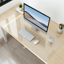 NATRKE Schreibtischunterlage Transparent, 80x40x0.15cm Schreibunterlage groß klare Durchsichtige Schreibtischmatte Unterlage Tischschoner rutschfeste Runde Kanten Schreibunterlage für Büro Zuhause