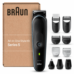 Braun Series 5 All-In-One Bartpflege Bodygroomer Set, 10-in-1 Barttrimmer / Bartschneider, Nasenhaartrimmer, Trimmer/Haarschneider Herren, Haarschneidemaschine, 100 Min Laufzeit, MGK5445