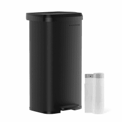 SONGMICS Mülleimer Küche, 68 Liter Abfalleimer, Tretmülleimer aus Metall, mit Deckel, hoch, schmal und geräumig, schwarz LTB520B6802