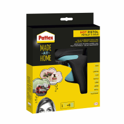 Pattex Made at Home Heißklebepistole, Kleber für kreative Heimwerkarbeiten, Set aus 1x Klebepistole und 6x Heißklebesticks mit 11mm Durchmesser