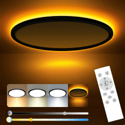 Slochi LED Deckenleuchte, 24W 2800LM Deckenlampe Flach Dimmbar mit Fernbedienung, 1800K Nachtlicht Warm, 3000K-6500K, Ultra Dünn Schlafzimmer Lampe für Schlafzimme Wohnzimmer Kinderzimmer-Rund Schwarz