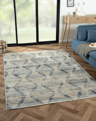 MY-RUG Wohnzimmerteppich Anjali rechteckig blau bunt 170 x 240 cm Esszimmerteppich im Boho Style, Skandinavischer flach gewebt Vintage Teppich, Orient mit Muster