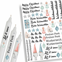 A4 Kerzentattoos Weihnachten | Weihnachts-Wichtel | Kerzenfolie für Kerzen | Tattoo Folie Advent | Wasserschiebefolie für Stabkerzen | Set Christmas | DIY Kerzenaufkleber