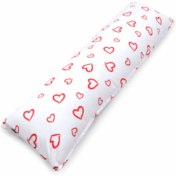 PinkZebra Seitenschläferkissen Bezug 40 x120 cm aus 100% Baumwolle, Kissenbezug für Kinder & Erwachsene, Kissenhülle mit Reißverschluss, Öko-tex Standard 100, Herzchen
