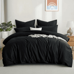 Aisbo Bettwäsche 200x200 Baumwolle Schwarz - Bettwäsche-Sets Bettbezug 200x200 3teilig mit 2 Kissenbezüge 80x80 cm, Baumwollbettwäsche Set, Oeko-TEX Bettwäsche Schwarz mit Reißverschluss