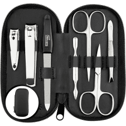 Maniküre Set Solingen - Vergleichssieger mit Top Preis/Leistung - Echt Leder Etui handlich und weich - 7teiliges Nagelset für Damen und Herren marQus aus glanzvernickeltem poliertem Stahl