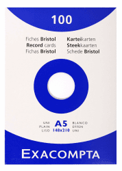 Exacompta 13308E Karteikarten, ungelocht, ungelocht, 148 x 210 mm, für Tintenstrahldrucker, Laserdrucker und Kopierer, Weiß, 10 Packungen à 100 Stück