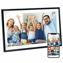 Hesmor 15,6 Zoll Digitaler Bilderrahmen WLAN, Frameo Bilderrahmen 1920x1080 FHD IPS Touchscreen Großer Elektronischer Bilderrahmen, Automatische Rotation 32GB Speicher, Teilen von Fotos, Musik, Videos