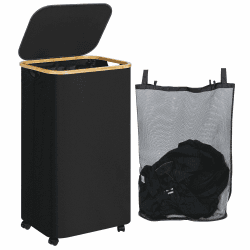 iEGrow Wäschekorb mit Rollen 110L, Pfandflaschen Behälter Extra Große Wäschesammler für Wäsche mit Abnehmbarem und Waschbarem Innenbeutel, Hoher Wäschekörbe für Trockenspielzeugtücher (Schwarz)
