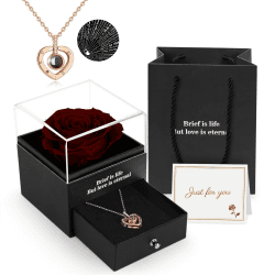ADAZ Ewige echte Rose mit I Love You Halskette, Konservierte Rose Blumen Schmuck Geschenkbox zum Valentinstag Muttertag Hochzeit Jahrestag Geburtstag Geschenk für sie Frauen Freundin Frau