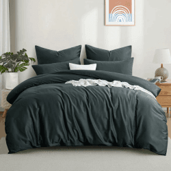 Aisbo Bettwäsche 220x240 Baumwolle Grau - Bettwäsche-Sets Bettbezug 220x240 3teilig mit 2 Kissenbezüge 80x80 cm, Dunkelgrau Baumwollbettwäsche Set, Oeko-TEX Bettwäsche Anthrazit mit Reißverschluss