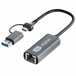 hb-digital USB-C auf Ethernet Adapter RJ45-Anschluss Gigabit LAN Netzwerkadapter Aluminiumgehäuse unterstützt 1000 Mbps 1Gbps USB 3.0 kompatibel inkl. USB-A Adapter Datenkabel Netzwerkkabel