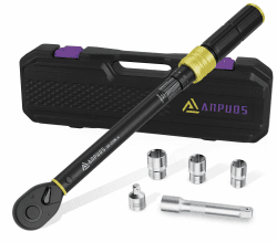 ANPUDS 1/2 Zoll 20-220NM Drehmomentschlüssel, 6-tlg. Set Drehmomentschlüssel mit 125mm Verlängerungsstange, 1/2"-3/8" Adapter, 17mm/19mm/21mm Stecknüsse für Auto, Motorrad, LKW, NKW Reifen Reparatur