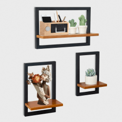 hi-home Set mit 3 Wandregalen, Schwebende Regal für die Wand Deko, Hängeregale zur Wandaufbewahrung, Quadratische Bücherregal Wand, Wandregal Holz Hängeregal für Schlafzimmer, Wohnzimmer, Walnuss