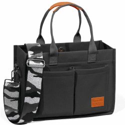 Captain Blues Canvas Tasche Damen, große Tote Bag, Arbeitstasche Damen, Handtasche Umhängetasche Schultertasche mit Fächern für Uni, Schule, Shopper Schwarz