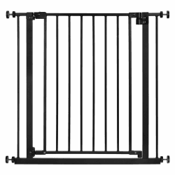 WOLTU Treppenschutzgitter, Türschutzgitter, Absperrgitter, Türgitter, 75-87 cm, mit/ohne Bohren, Auto-Close, 90° Stop, beidseitig schwenkbar, 2 Riegel, einhändiges Öffnen, Metall, Schwarz, KG001sz