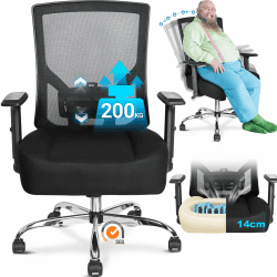MELOKEA Bürostuhl 200KG XXL mit Großes Federsitzkissen, Breiter Sitz, Stufenlose Neigungsfunktion, Ergonomischer Bürostuhl mit Verstellbare Lendenwirbelstütze und Armlehnen, Schreibtischstuhl 200KG