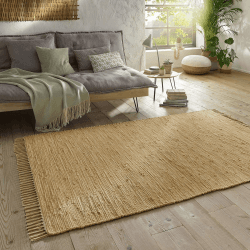 Taracarpet Handwebteppich Läufer Fleckerl Teppich Uni waschbar aus Baumwolle für Wohnzimmer und Küchenteppich 120x180 cm beige