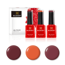 BLUESKY Gel Polish, Gel Nagellack Set, Autumn Leaves. Blast From The Past Aw1807, Cinnamon Roll Bp27, Pumpkin Spice Bp01; 3 x 5 ml Rosa, Rot, Orange Herbstblätter