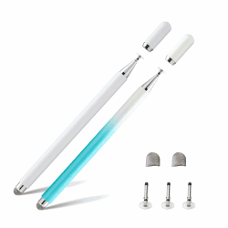 Twiller Disc Tablet Stift, 2 in 1Tablet Pen für Alle Tablets mit Magnetkappe, 2 pcs Eingabestift Stylus Touchstift Handy Stift Kompatibel mit iPhone, iPad, Samsung, Chromebook, usw blau Weiß
