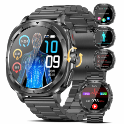 Marsyu Smartwatch Herren mit EKG/HRV/BMI 1,43“ AMOLED Always-On Display, Fitness Gesundheitsuhr mit 24/7 Herzfrequenz Blutdruck SPO2, Schlaf & Apnoe-Monitoring Bluetooth-Anrufe SOS & NFC-Türzugang
