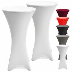 Beautissu 2er Set Stretch Stehtisch Husse Weiß Ø 60-65 cm Stella – Verstärkung im Fußbereich & 40°C waschbar, rutschfest & bügelfreie Husse für Stehtisch & Bistrotisch als Tisch-Überzug