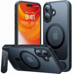 TORRAS für iPhone 16 Hülle für MagSafe mit Titan Flügelständer Zertifizierte Magnetkraft Militärschutz Handyhülle iPhone 16 Case Stoßfest Kratzfest Hardcase Handy Hülle Matt Schwarz