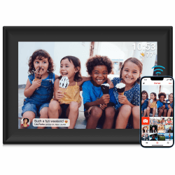 Digitaler Bilderrahmen WiFi 10.1 Zoll Digitaler Fotorahmen Eingebauter 32GB Speicher Bewegungssensor Auto-Rotation, 1280x800 Touchscreen, Teilen Sie Momente sofort über Frameo App