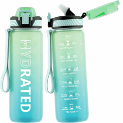 QLUR Trinkflasche 750ML, BPA-Frei Tritan Wasserflasche mit Strohhalm, Trinkflasche Sport Auslaufsicher mit Zeitmarkierung und Bürste, Sportflasche für Fitness, Schule, Yoga, Outdoor(1 Flasche)