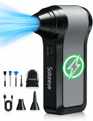 Solareye Druckluft Compressed Air Duster, 3-Gang 130000 U/min, Elektrische Staubgebläse Luftdruckspray, Reinigungsbürste und USB Schnellladung, für PC Reinigungsset, Auto, Sofa