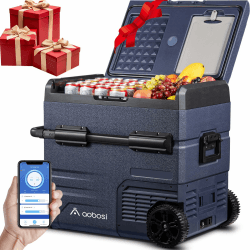 AAOBOSI 55 L Kompressor Kühlbox, Auto Kühlbox Mit WIFI-APP-Steuerung USB-Anschluss,12/24 V und 100-240 V Camping Kühlschrank bis -20 °C für Auto, Lkw, Boot, Reisemobil, Camping