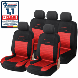 Upgrade4cars Auto-Sitzbezüge Rot Schwarz | Auto-Schonbezüge Set für Vordersitze & Rückbank | Auto-Sitzbezug Universal