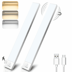 Unterbauleuchte Küche LED Schrankbeleuchtung mit Bewegungsmelder Innen 3Farbmodi Dimmbar 3000K/4000K/6500K,32cm 2Stück,LED Leiste Lampe Ohne Bohren USB Kabellos für Kleiderschrank/Treppe/Vitrinen/RV