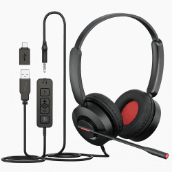 Mairdi Headsets mit Mikrofon Noise Cancelling, USB/3.5mm/USB C Jack 3-in-1 PC Headset, USB Headset und Lautstärkeregelung für Call Center Teams Skype Zoom Home Office Online-Kurse