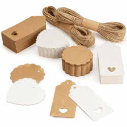 Geschenkanhänger Kraftpapier,200 STK Geschenkanhänger Etiketten Kraftpapier Natural Craft Card mit 30 Meter Jute Schnur für Handmade,Hochzeit Geschenk Weihnachten