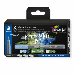 STAEDTLER brush pen pigment Arts, Premium-Zeichentusche, Pinselspitze für variable Linienbreite, wasserfest, schnelltrocknend, 6 brush pens in sortierten Farben im Kartonetui, 371 C6-8