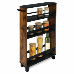 bomoe Nischenregal 15cm breit – Küchenwagen Küchenregal Schmal – Rollwagen Schmal 3 Fächer & Arbeitsplatte – Nischenschrank Küche Bad Büro – Bathroom Cart Nischenwagen Braun Schwarz 79x50 cm – Hylla