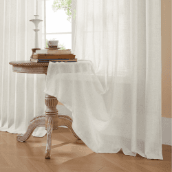 Joydeco Leinen Gardinen mit Ösen Hellbeige Vorhänge Leinen(Enthält echtes Leinen), H245 x B132 cm (2er Pack) Vorhänge Wohnzimmer Schlafzimmer, Durchscheinende Gardinen Antibakterielle Leinenvorhänge