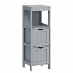 VASAGLE Badezimmerschrank, Schrank freistehend, Badezimmermöbel, mit 2 Schubladen, 1 offenen Fach, für Badezimmer, Wohnzimmer, Küche, modern, Taubengrau BBC042G02