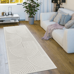 Paco Home Outdoor Teppich Wetterfest Balkon Boho Wohnzimmer Küche Skandinavisch Muster Einfarbig 3D Effekt Modern, Grösse:80x250 cm, Farbe:Creme 4 80 x 250 cm (Läufer) Creme 4