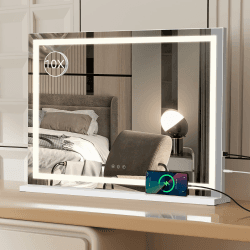 eklipt Hollywood Schminkspiegel mit Beleuchtung, 80 X 56cm Großer Kosmetikspiegel mit 3 Farbbeleuchtungsmodi, Touch Schalter, Vanity Spiegel mit Licht, 10-facher Vergrößerung