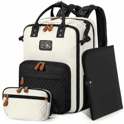 RAINSMORE Wickelrucksack Groß Baby Wickeltasche Rucksack mit Wickelunterlage Kinderwagengurten und Abnehmbare Umhängetasche Multifunktions Diaper Bag Babytasche für Unterwegs Schwarz und Beige Schwarz+beige