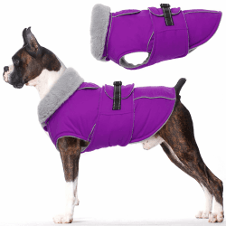 Lelepet Warmer Hundemantel, Reflektierende Hundefleeceweste Wasserdicht Hundejacke Winddicht Wintermantel, Hund Kaltwettermantel mit Verstellbarer Schnalle Fleecefutter Hund Schneeanzug (Lila, S)