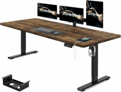JUMMICO Höhenverstellbarer Schreibtisch 140 x 70 cm mit Kabelwanne, Höhenverstellbar Elektrisch Stehpult mit USB-Buchse, Computertisch, Ergonomischer Steh-Sitz Tisch, Bürotisch, Vintage-Braun